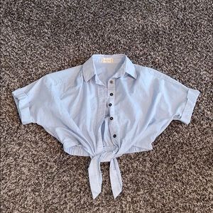 XS light blue linen crop top